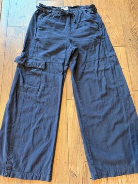 Pilcro Anthropologie Navy Blue Linen Wide Leg Cargo Pants Size Small EUC